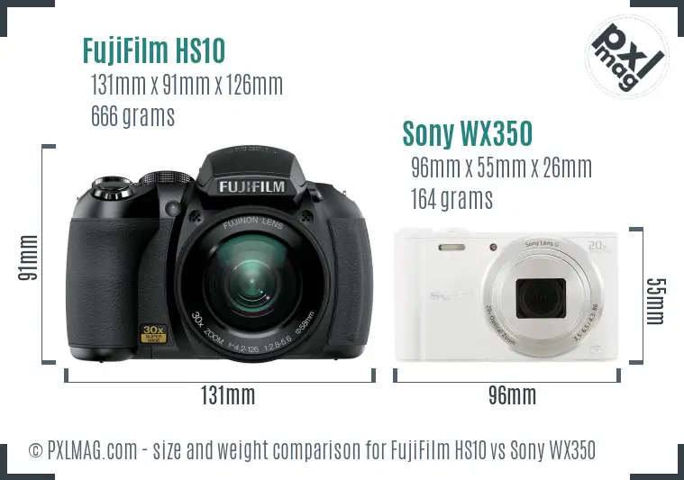FujiFilm HS10 vs Sony WX350 size comparison FujiFilm HS10 vs Sony WX350 size comparison