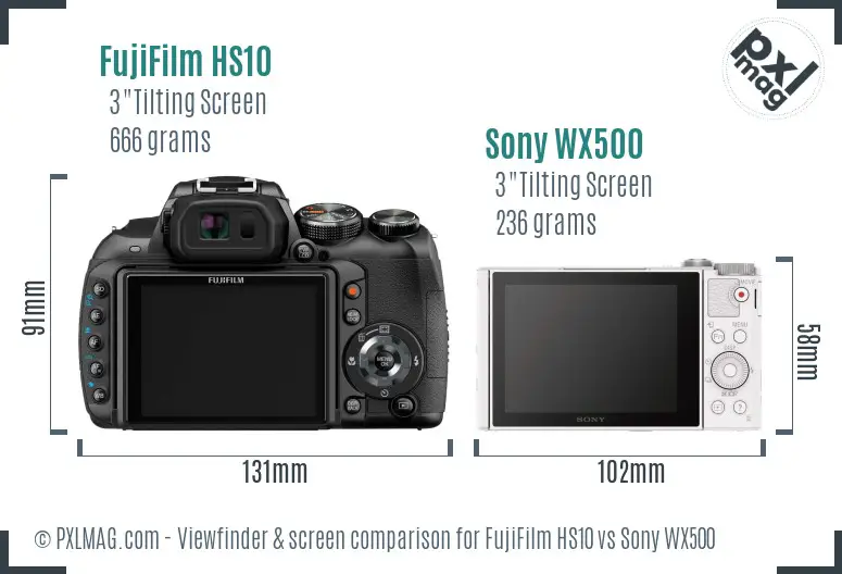 FujiFilm HS10 vs Sony WX500 Screen and Viewfinder comparison