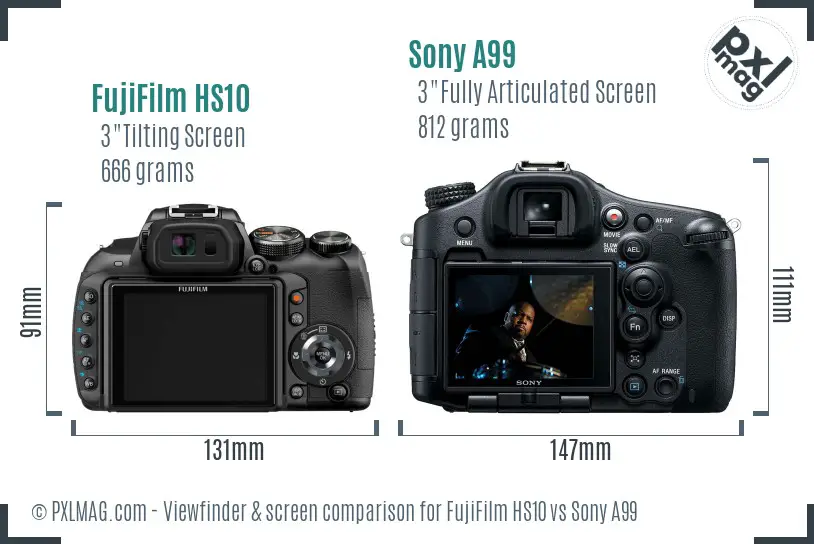 FujiFilm HS10 vs Sony A99 Screen and Viewfinder comparison