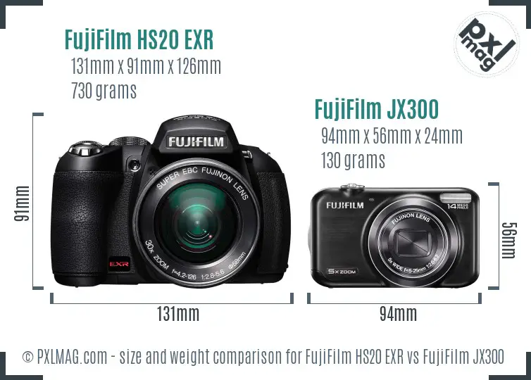 FujiFilm HS20 EXR vs FujiFilm JX300 size comparison