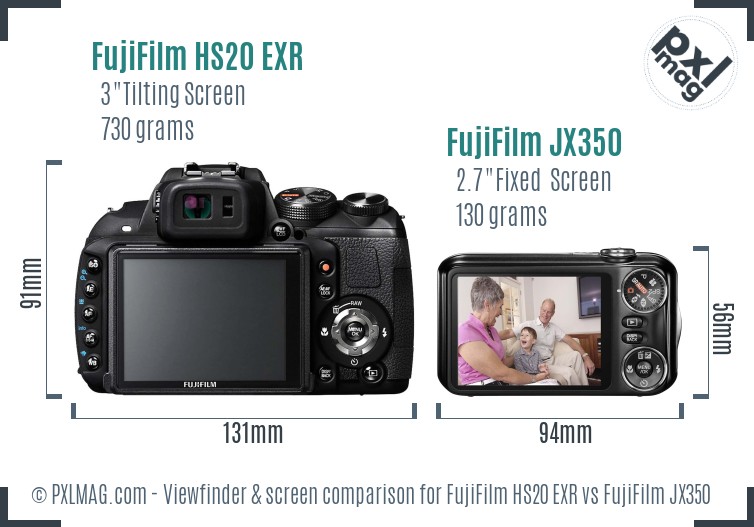 FujiFilm HS20 EXR vs FujiFilm JX350 Screen and Viewfinder comparison