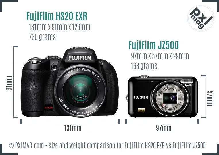 FujiFilm HS20 EXR vs FujiFilm JZ500 size comparison FujiFilm HS20 EXR vs FujiFilm JZ500 size comparison
