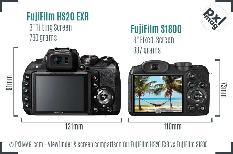 FujiFilm HS20 EXR vs FujiFilm S1800 Screen and Viewfinder comparison