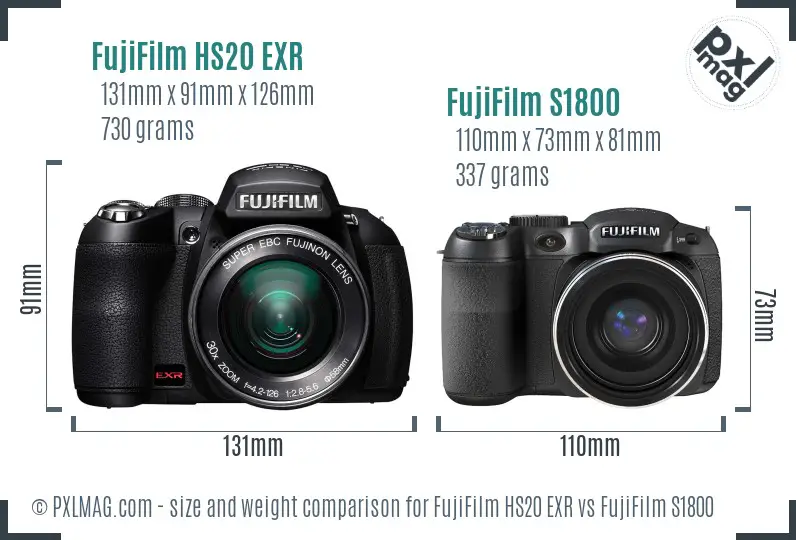 FujiFilm HS20 EXR vs FujiFilm S1800 size comparison