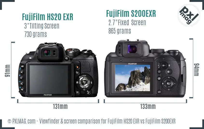 FujiFilm HS20 EXR vs FujiFilm S200EXR Screen and Viewfinder comparison
