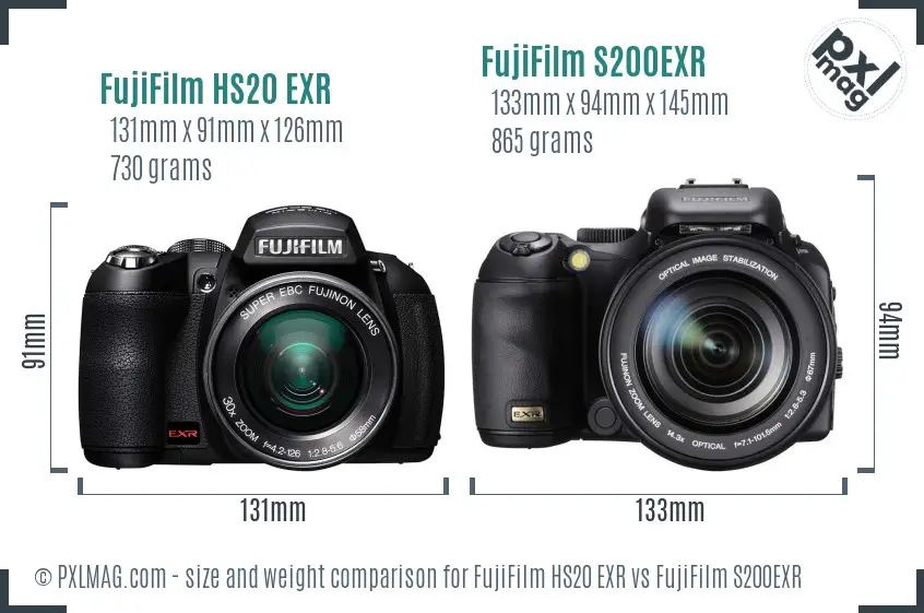 FujiFilm HS20 EXR vs FujiFilm S200EXR size comparison