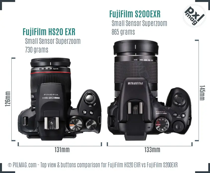 FujiFilm HS20 EXR vs FujiFilm S200EXR top view buttons comparison