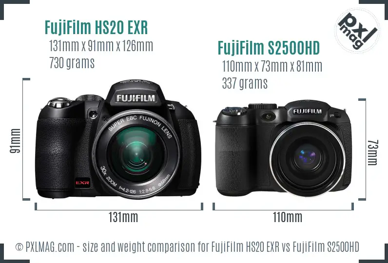 FujiFilm HS20 EXR vs FujiFilm S2500HD size comparison