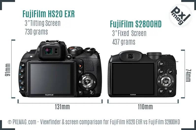 FujiFilm HS20 EXR vs FujiFilm S2800HD Screen and Viewfinder comparison