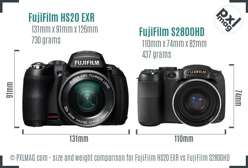 FujiFilm HS20 EXR vs FujiFilm S2800HD size comparison