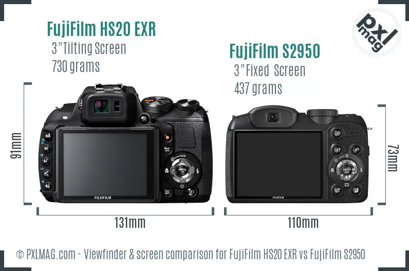 FujiFilm HS20 EXR vs FujiFilm S2950 Screen and Viewfinder comparison