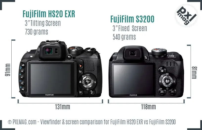 FujiFilm HS20 EXR vs FujiFilm S3200 Screen and Viewfinder comparison