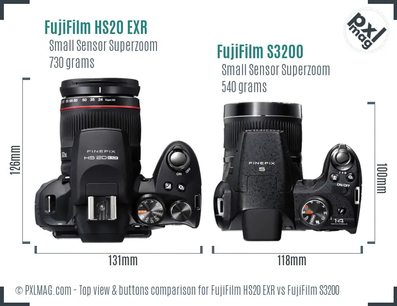 FujiFilm HS20 EXR vs FujiFilm S3200 top view buttons comparison