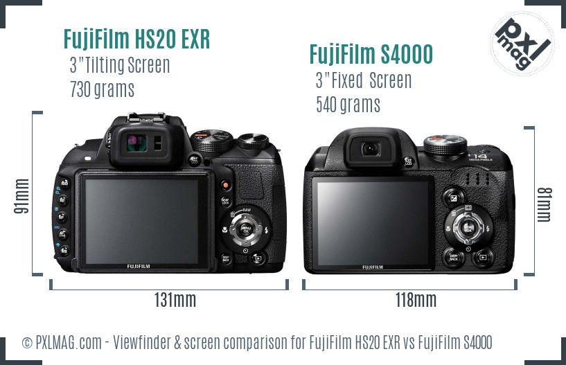 FujiFilm HS20 EXR vs FujiFilm S4000 Screen and Viewfinder comparison