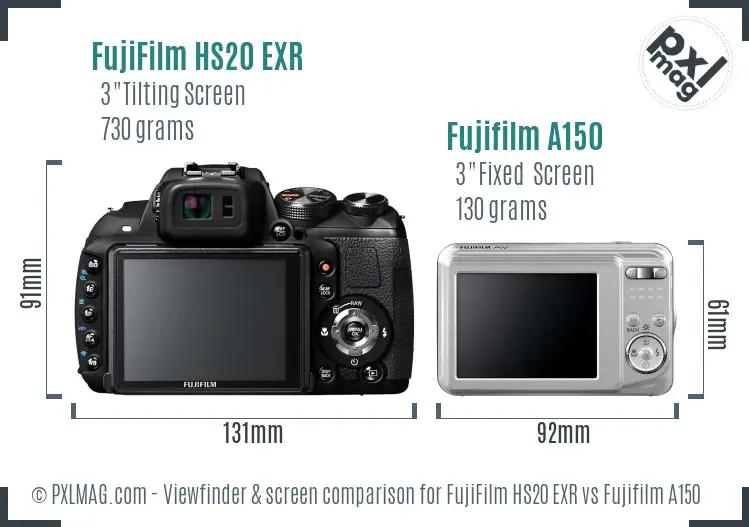 FujiFilm HS20 EXR vs Fujifilm A150 Screen and Viewfinder comparison FujiFilm HS20 EXR vs Fujifilm A150 Screen and Viewfinder comparison
