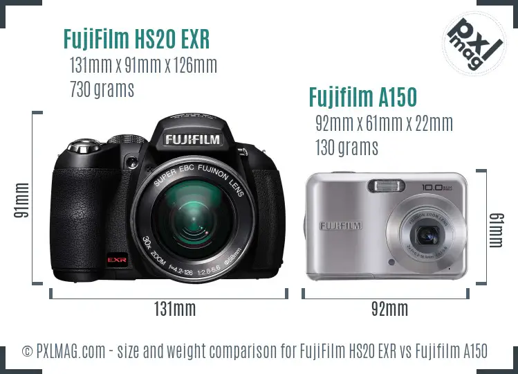 FujiFilm HS20 EXR vs Fujifilm A150 size comparison FujiFilm HS20 EXR vs Fujifilm A150 size comparison