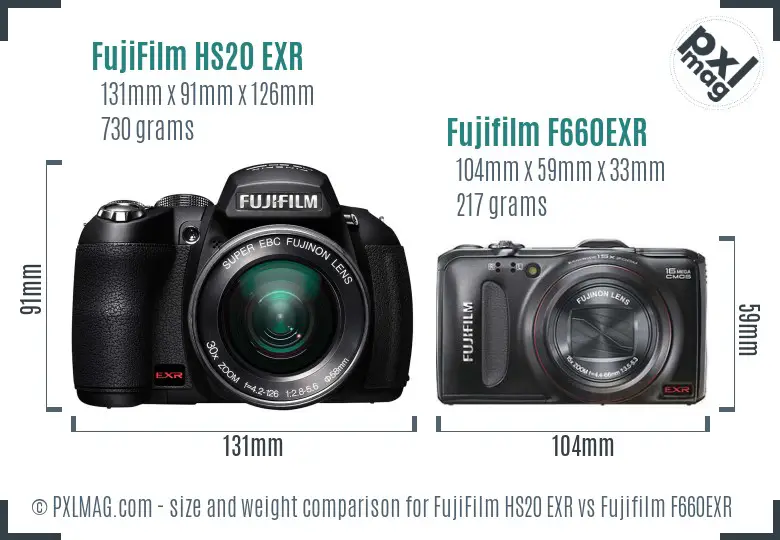 FujiFilm HS20 EXR vs Fujifilm F660EXR size comparison FujiFilm HS20 EXR vs Fujifilm F660EXR size comparison