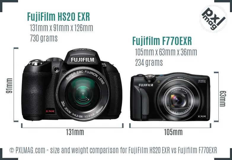 FujiFilm HS20 EXR vs Fujifilm F770EXR size comparison FujiFilm HS20 EXR vs Fujifilm F770EXR size comparison