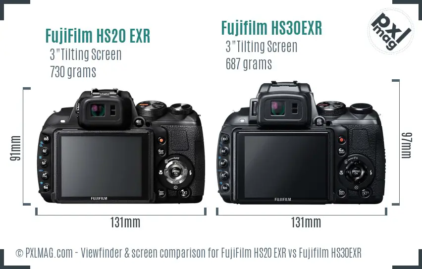 FujiFilm HS20 EXR vs Fujifilm HS30EXR Screen and Viewfinder comparison