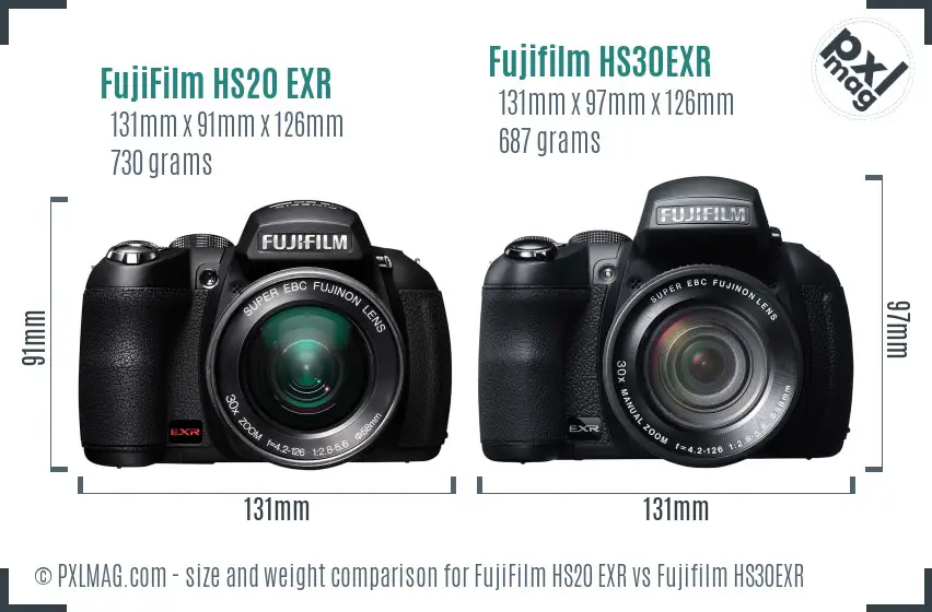FujiFilm HS20 EXR vs Fujifilm HS30EXR size comparison