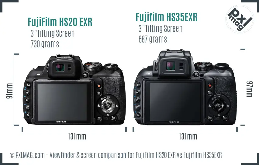 FujiFilm HS20 EXR vs Fujifilm HS35EXR Screen and Viewfinder comparison