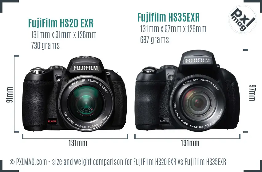 FujiFilm HS20 EXR vs Fujifilm HS35EXR size comparison