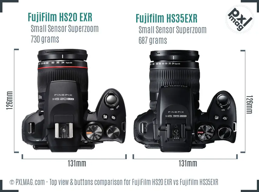 FujiFilm HS20 EXR vs Fujifilm HS35EXR top view buttons comparison