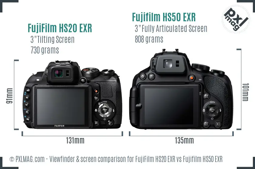 FujiFilm HS20 EXR vs Fujifilm HS50 EXR Screen and Viewfinder comparison
