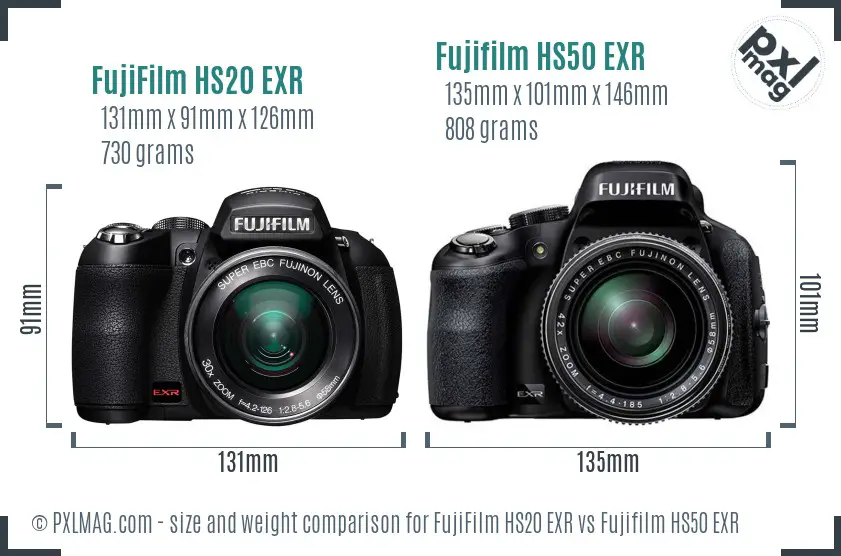 FujiFilm HS20 EXR vs Fujifilm HS50 EXR size comparison
