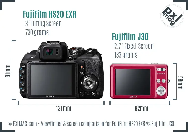 FujiFilm HS20 EXR vs Fujifilm J30 Screen and Viewfinder comparison
