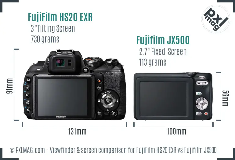 FujiFilm HS20 EXR vs Fujifilm JX500 Screen and Viewfinder comparison
