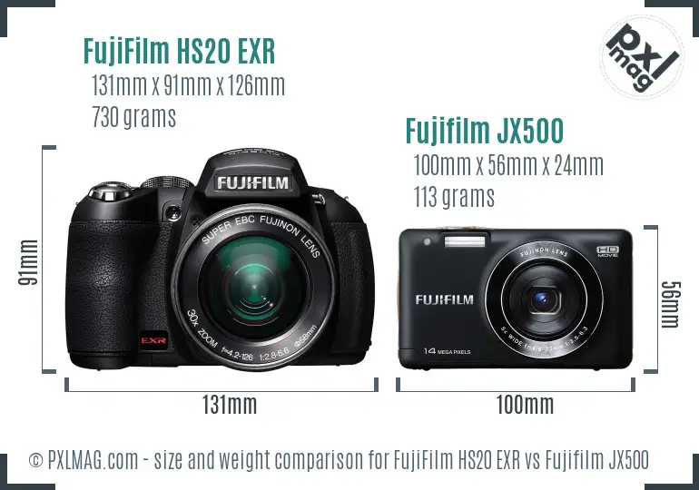 FujiFilm HS20 EXR vs Fujifilm JX500 size comparison