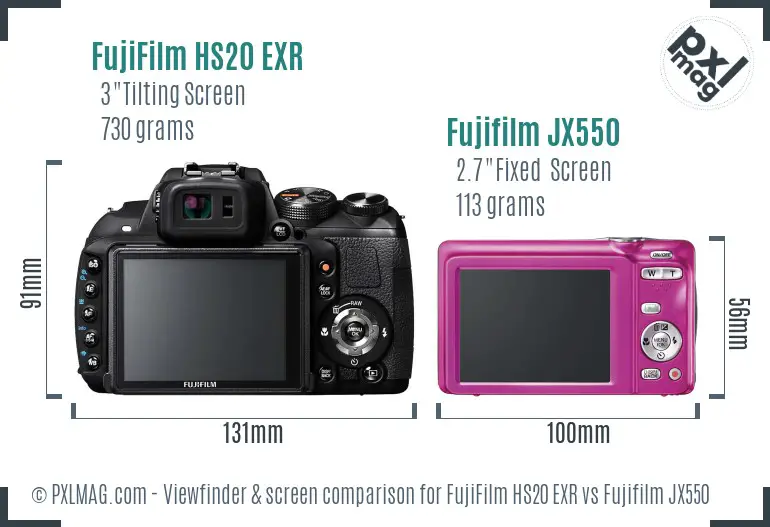 FujiFilm HS20 EXR vs Fujifilm JX550 Screen and Viewfinder comparison