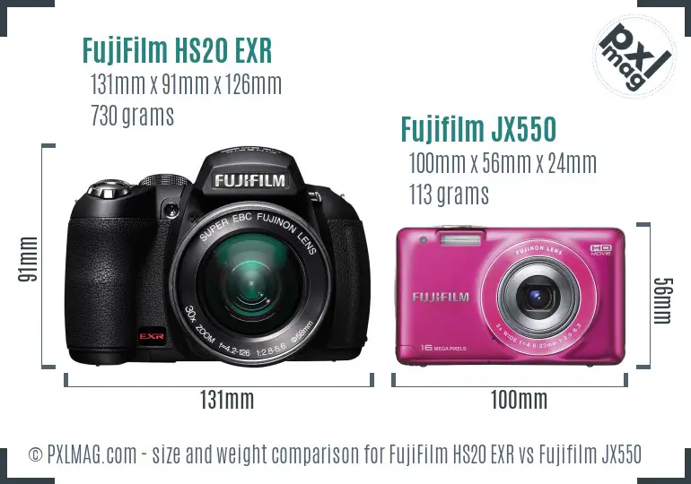 FujiFilm HS20 EXR vs Fujifilm JX550 size comparison