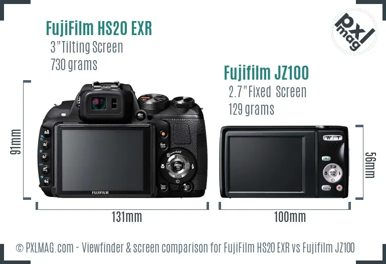 FujiFilm HS20 EXR vs Fujifilm JZ100 Screen and Viewfinder comparison