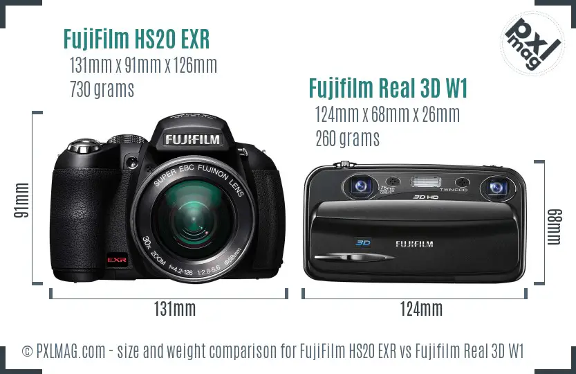 FujiFilm HS20 EXR vs Fujifilm Real 3D W1 size comparison