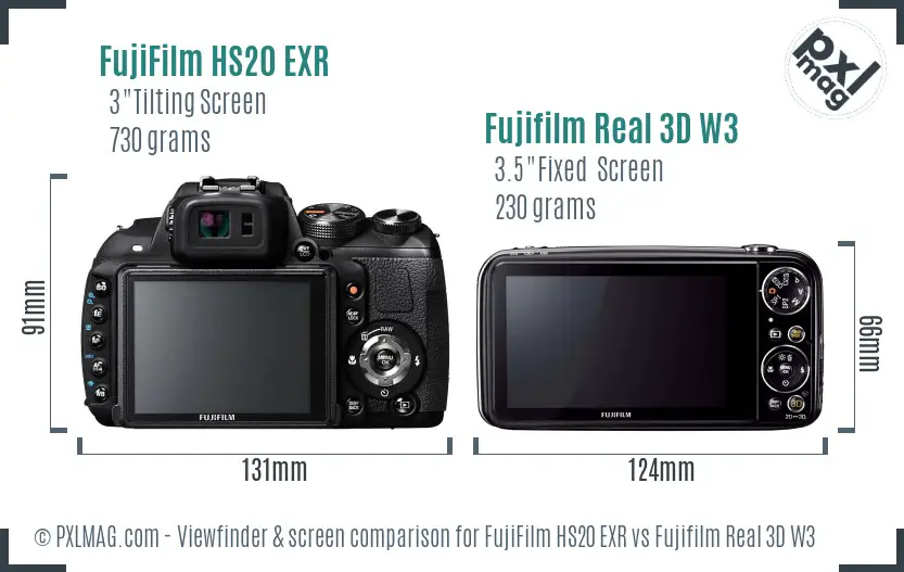 FujiFilm HS20 EXR vs Fujifilm Real 3D W3 Screen and Viewfinder comparison FujiFilm HS20 EXR vs Fujifilm Real 3D W3 Screen and Viewfinder comparison