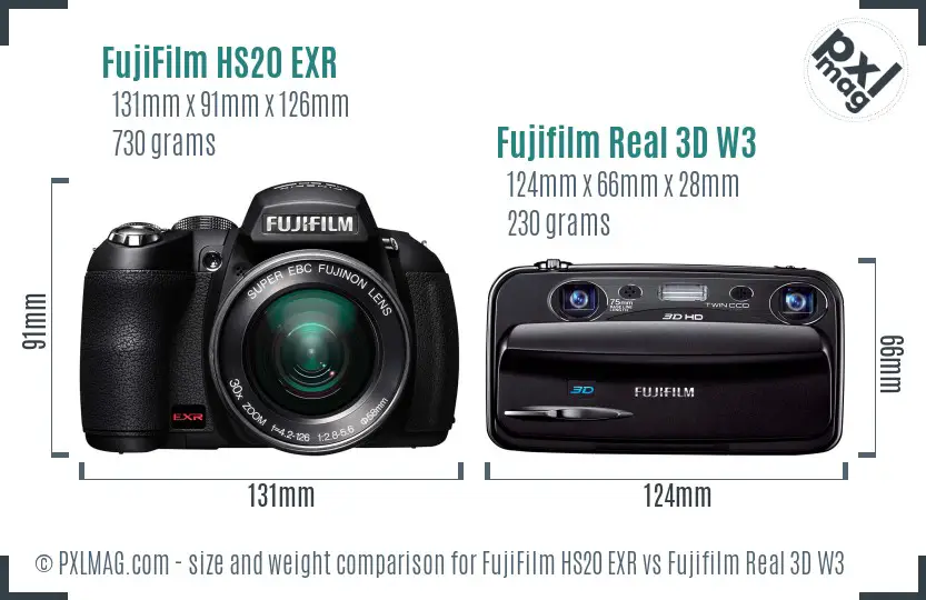 FujiFilm HS20 EXR vs Fujifilm Real 3D W3 size comparison FujiFilm HS20 EXR vs Fujifilm Real 3D W3 size comparison