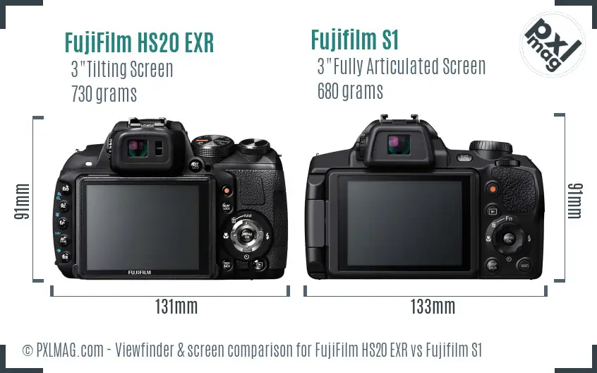 FujiFilm HS20 EXR vs Fujifilm S1 Screen and Viewfinder comparison