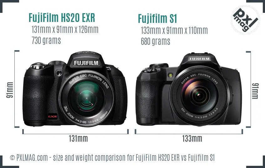 FujiFilm HS20 EXR vs Fujifilm S1 size comparison