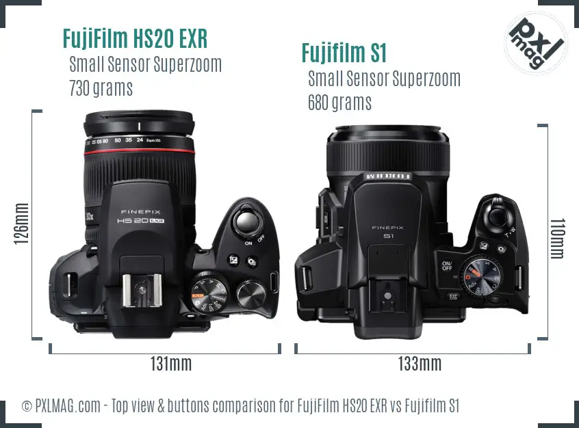 FujiFilm HS20 EXR vs Fujifilm S1 top view buttons comparison