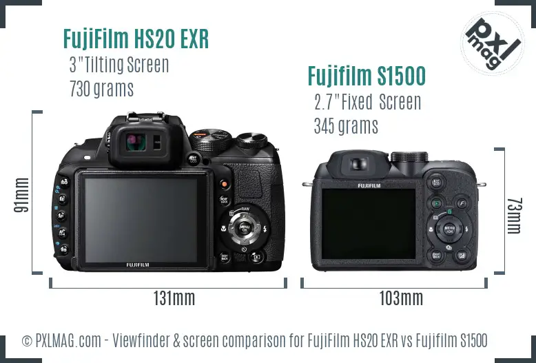 FujiFilm HS20 EXR vs Fujifilm S1500 Screen and Viewfinder comparison