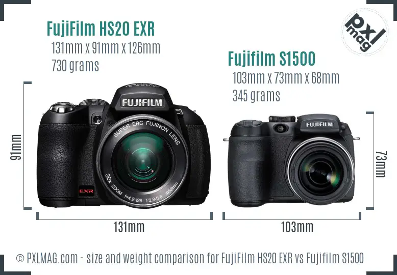 FujiFilm HS20 EXR vs Fujifilm S1500 size comparison