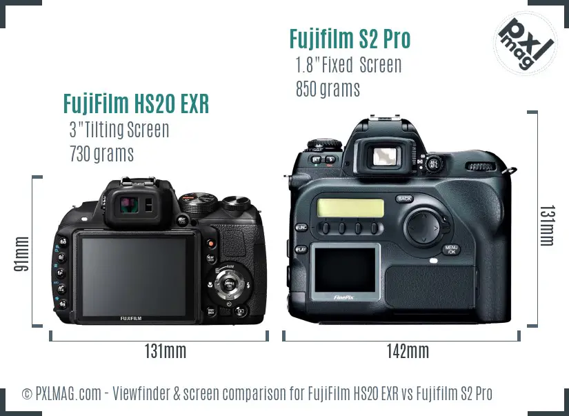 FujiFilm HS20 EXR vs Fujifilm S2 Pro Screen and Viewfinder comparison FujiFilm HS20 EXR vs Fujifilm S2 Pro Screen and Viewfinder comparison