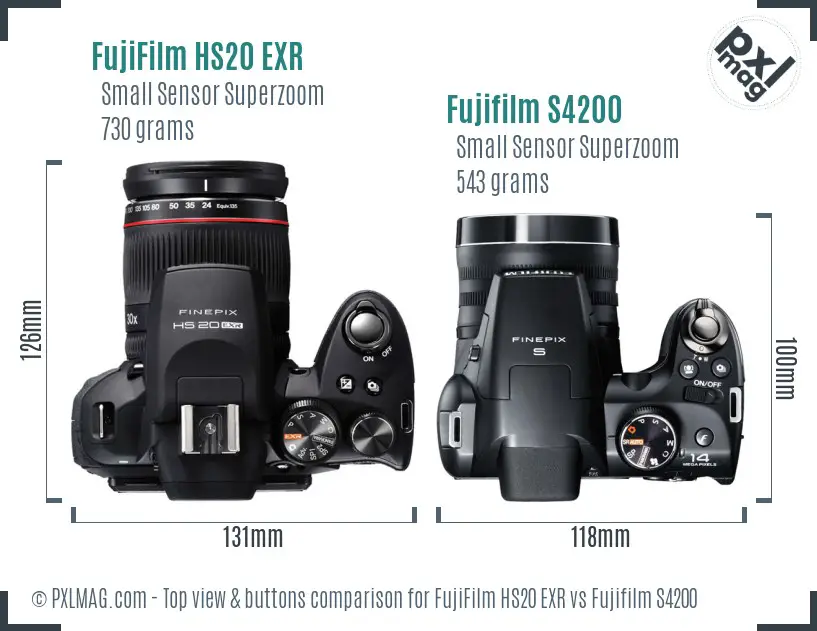 FujiFilm HS20 EXR vs Fujifilm S4200 top view buttons comparison