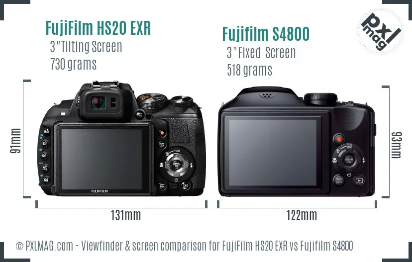 FujiFilm HS20 EXR vs Fujifilm S4800 Screen and Viewfinder comparison