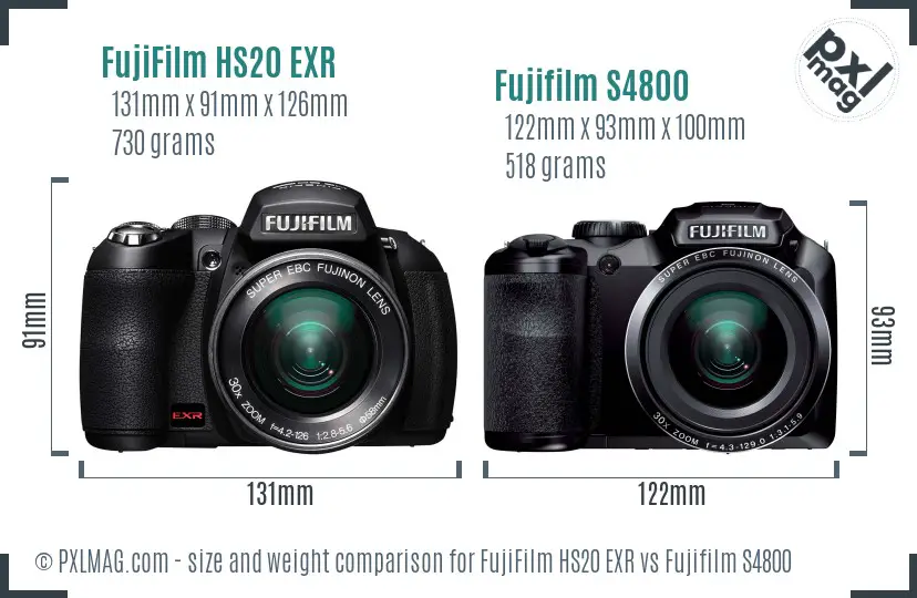 FujiFilm HS20 EXR vs Fujifilm S4800 size comparison