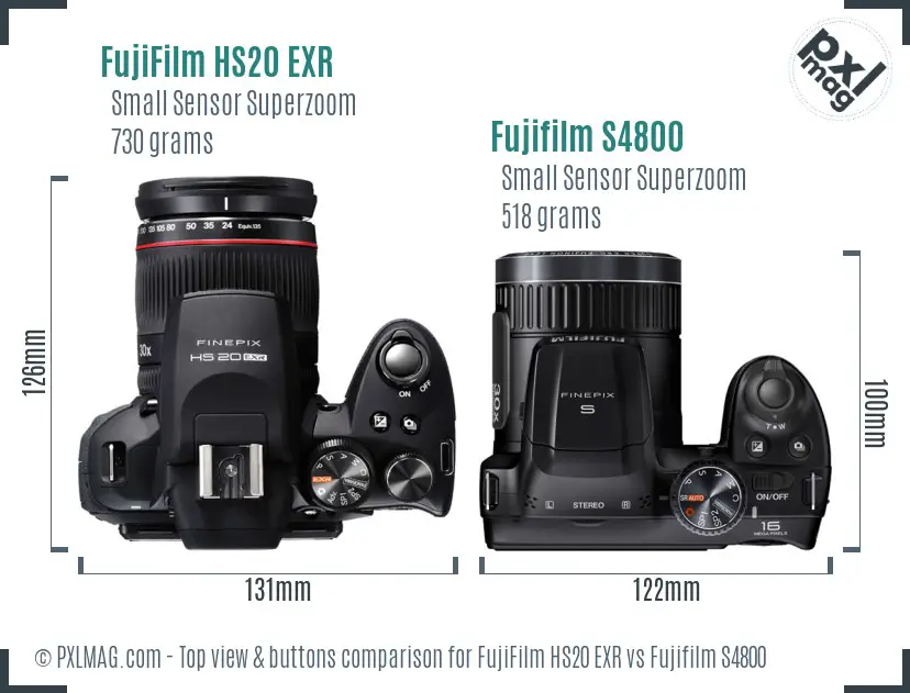 FujiFilm HS20 EXR vs Fujifilm S4800 top view buttons comparison