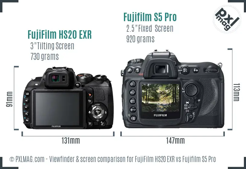 FujiFilm HS20 EXR vs Fujifilm S5 Pro Screen and Viewfinder comparison FujiFilm HS20 EXR vs Fujifilm S5 Pro Screen and Viewfinder comparison