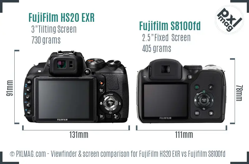 FujiFilm HS20 EXR vs Fujifilm S8100fd Screen and Viewfinder comparison FujiFilm HS20 EXR vs Fujifilm S8100fd Screen and Viewfinder comparison
